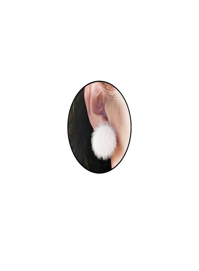 Aktully Pom Pom Earrings for Women Cute White Fluffy Pom Heart Earrings Statement Square Heart Circle Fluffy Fur Ball Stud Earrings Christmas Winter Jewelry Gifts for Women (Circle) - Image 1
